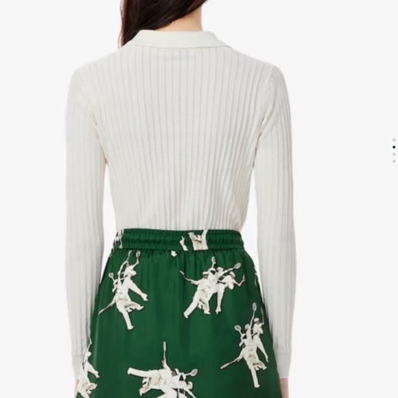 42. LACOSTE Women's Regular Fit Ribbed Knit Polo White Cream Sz 34 - Picture 3 of 4